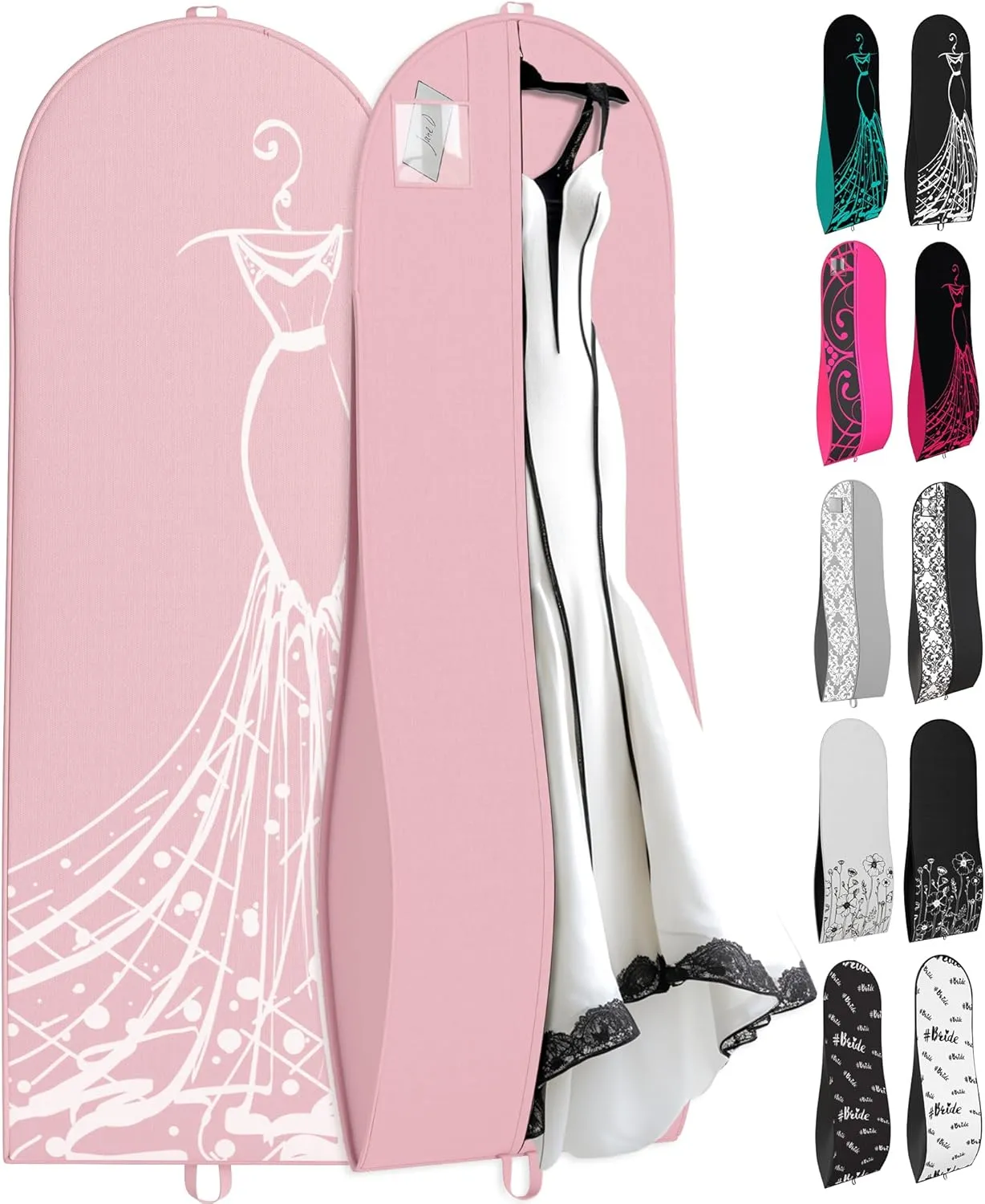 Your Bags Women’s Dress and Gown Garment Bag -72”x24” and 10” Tapered Gusset Prom Bags (Pink & White Dress Print)
