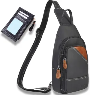 YUAN FAN Mens Crossbody Bag Shoulder Casual Daypacks Chest Bags,Genuine Leather Small Sling Bag for Travel