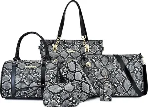 YUNZLAN 2025 Snakeskin Pattern Summer Handbags and Purses for Women Crossbody Bags Spring Handbags Set of 6