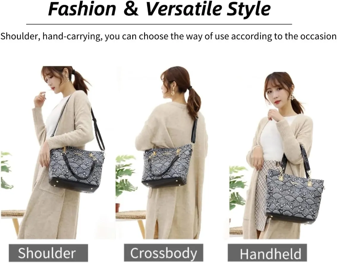 YUNZLAN 2025 Snakeskin Pattern Summer Handbags and Purses for Women Crossbody Bags Spring Handbags Set of 6