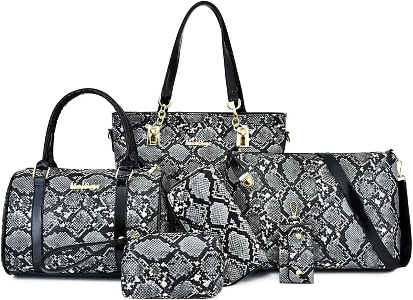 YUNZLAN 2025 Snakeskin Pattern Summer Handbags and Purses for Women Crossbody Bags Spring Handbags Set of 6
