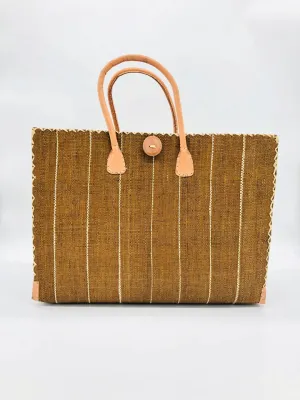 Zafran Pinstripes Straw Beach Bag, Tobacco