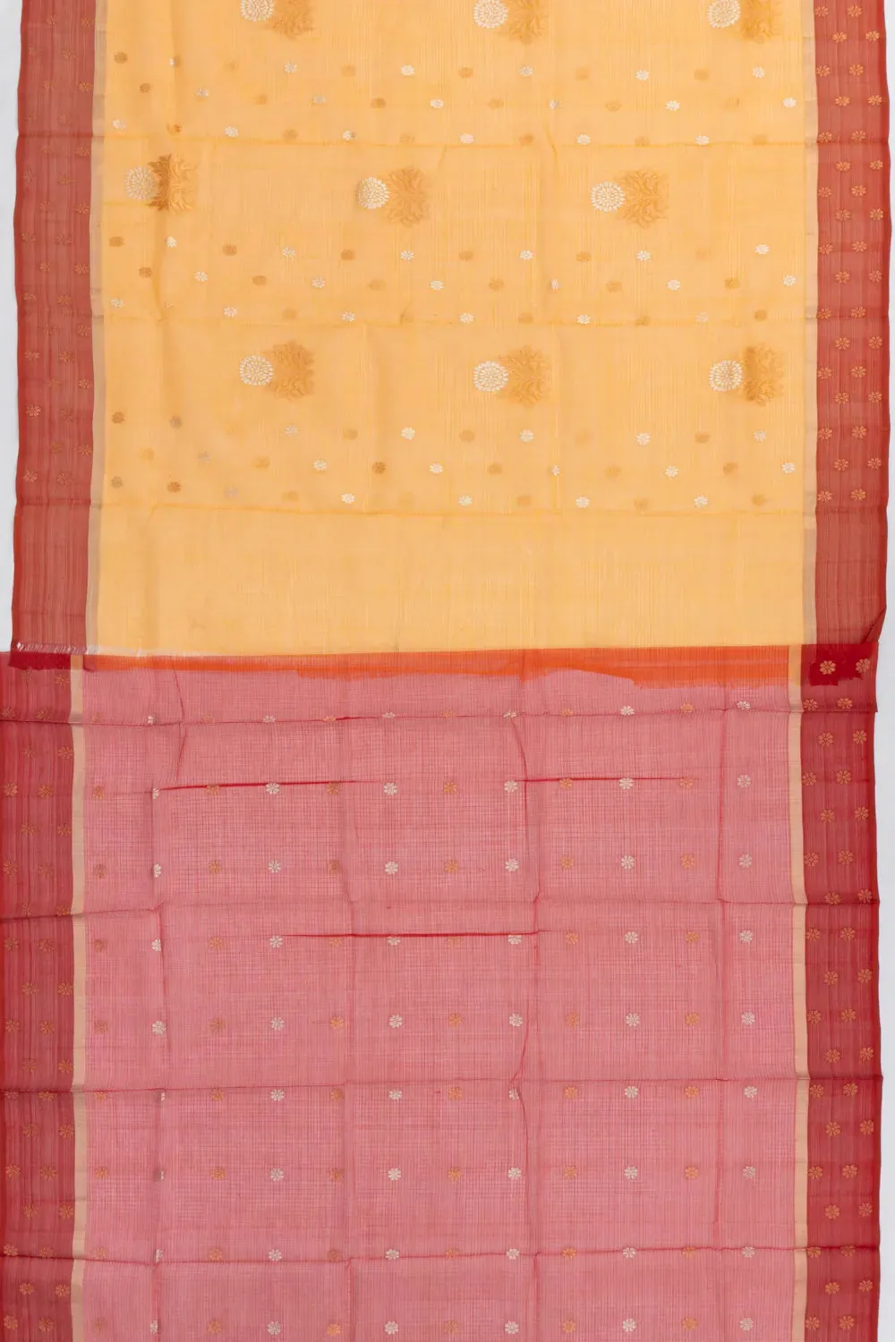 Zari Kota Cotton Butta Mustard Yellow Saree