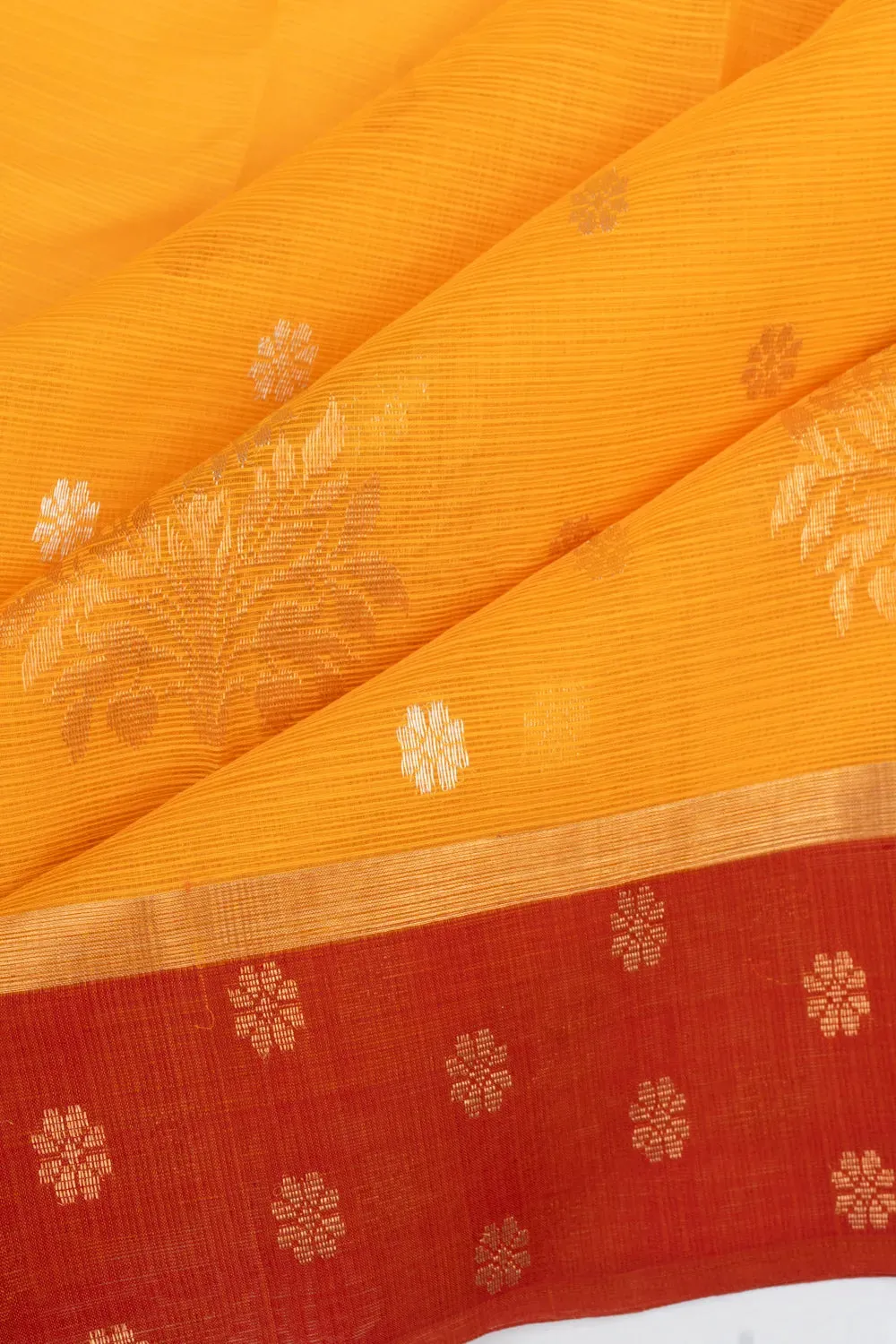 Zari Kota Cotton Butta Mustard Yellow Saree