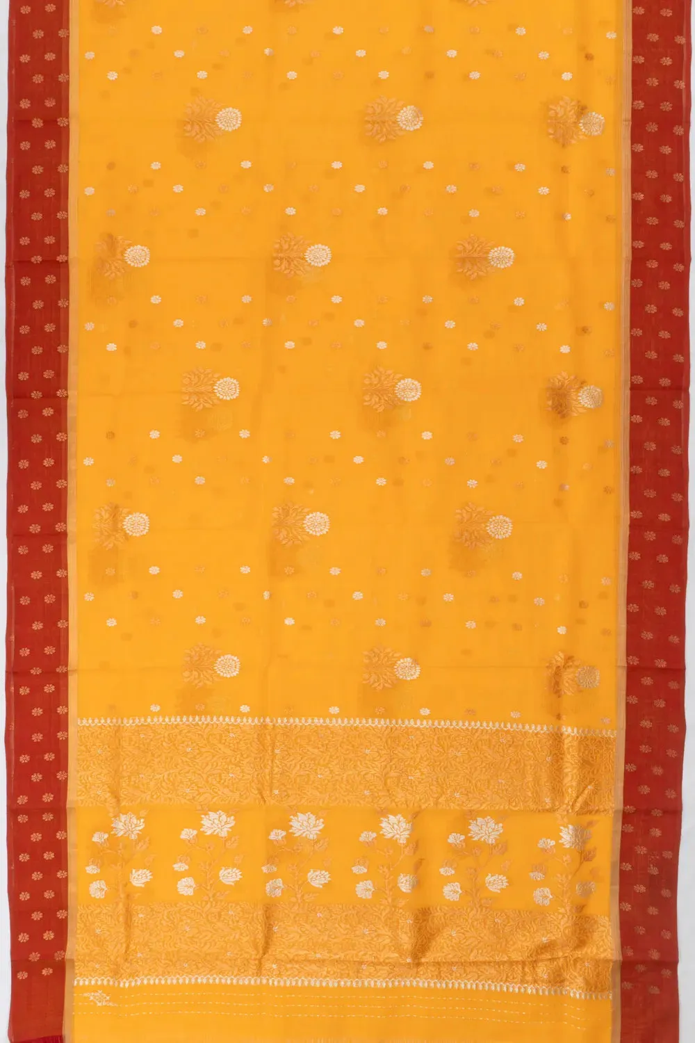 Zari Kota Cotton Butta Mustard Yellow Saree