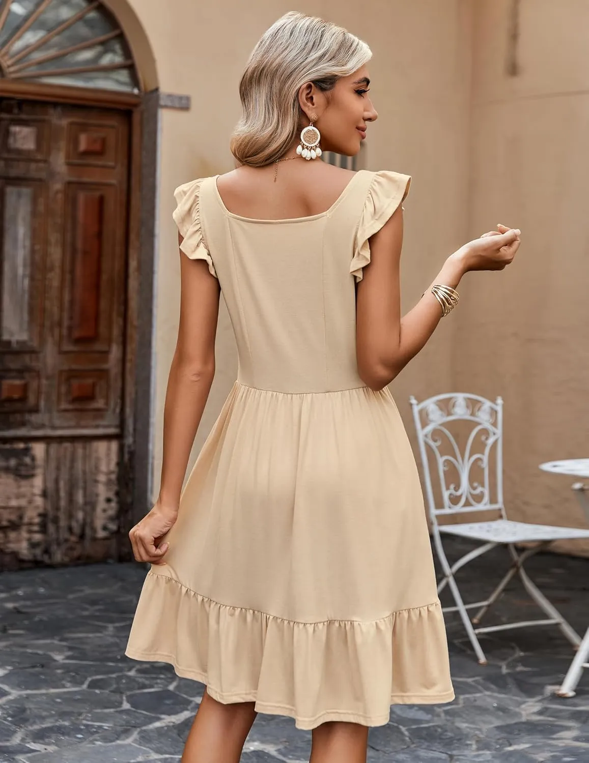 Zeagoo Womens Summer Dress Casual Ruffle Tiered Floral Square Neck Sundresses Beach Boho Mini A-line Dress 2025 with Pockets