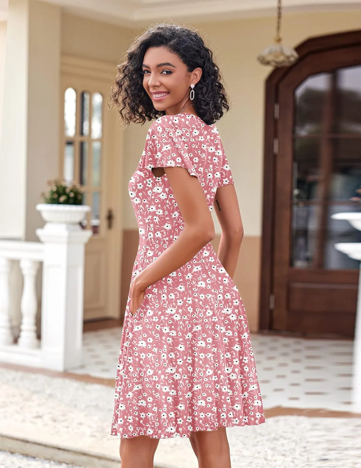 Zeagoo Womens Summer Dress Casual Swing Floral Ruffle Short Sleeve Sundresses Beach Mini A-line Shift Dress 2025 with Pockets