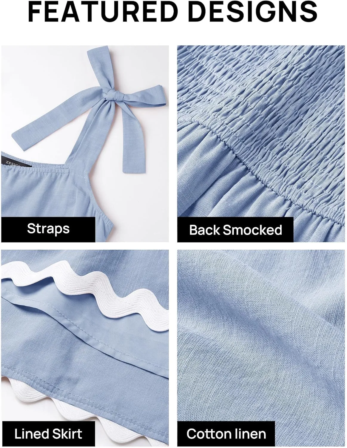 ZESICA Women's Summer Swing Mini Dress Casual Spaghetti Straps Sleeveless Smocked Backless Flowy A Line Sundress