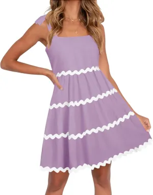 ZESICA Women's Summer Swing Mini Dress Casual Spaghetti Straps Sleeveless Smocked Backless Flowy A Line Sundress