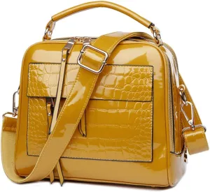 ZiMing Glossy Patent Leather Satchel Handbags for Women Top Handle Crossbody Bag Shoulder Bag Crocodile Pattern Purse